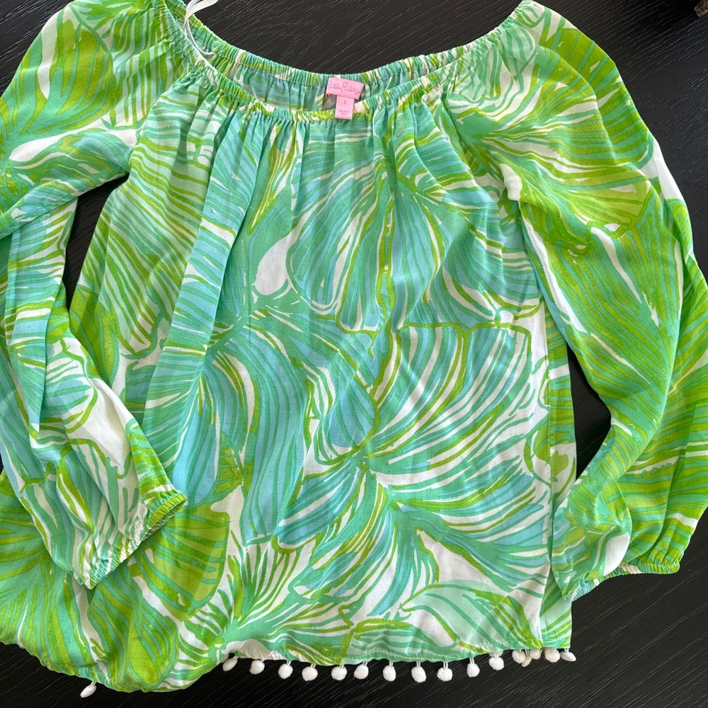 Lily Pulitzer zoom Pom Fringe Palm Top